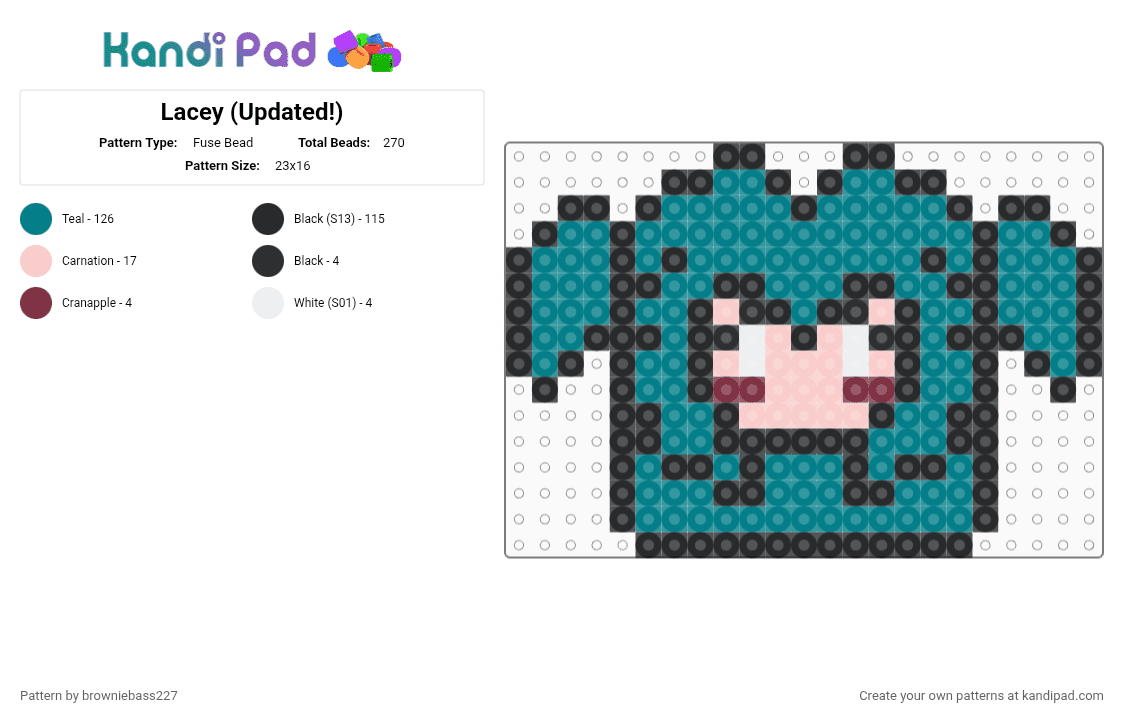 Lacey (Updated!) - Fuse Bead Pattern by browniebass227 on Kandi Pad - teal,lacey,lacey games,lacey charm,charm,cute,entertaining girls since 2004