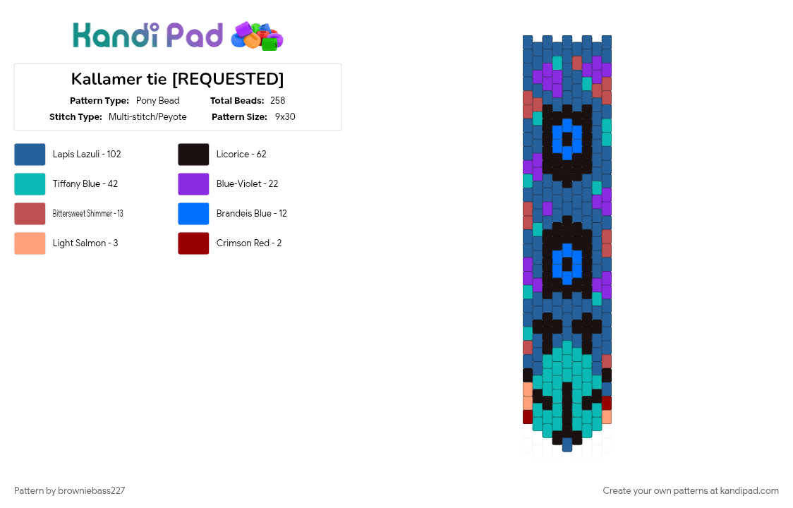Kallamer tie [REQUESTED] - Pony Bead Pattern by browniebass227 on Kandi Pad - blue, character, clothing, cotl, cult of the lamb, gaming, kallamer, teal, tie, video game