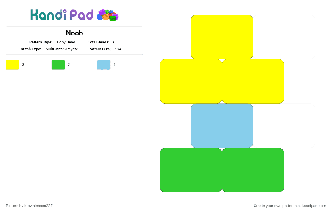 Noob - Pony Bead Pattern by browniebass227 on Kandi Pad - green,yellow