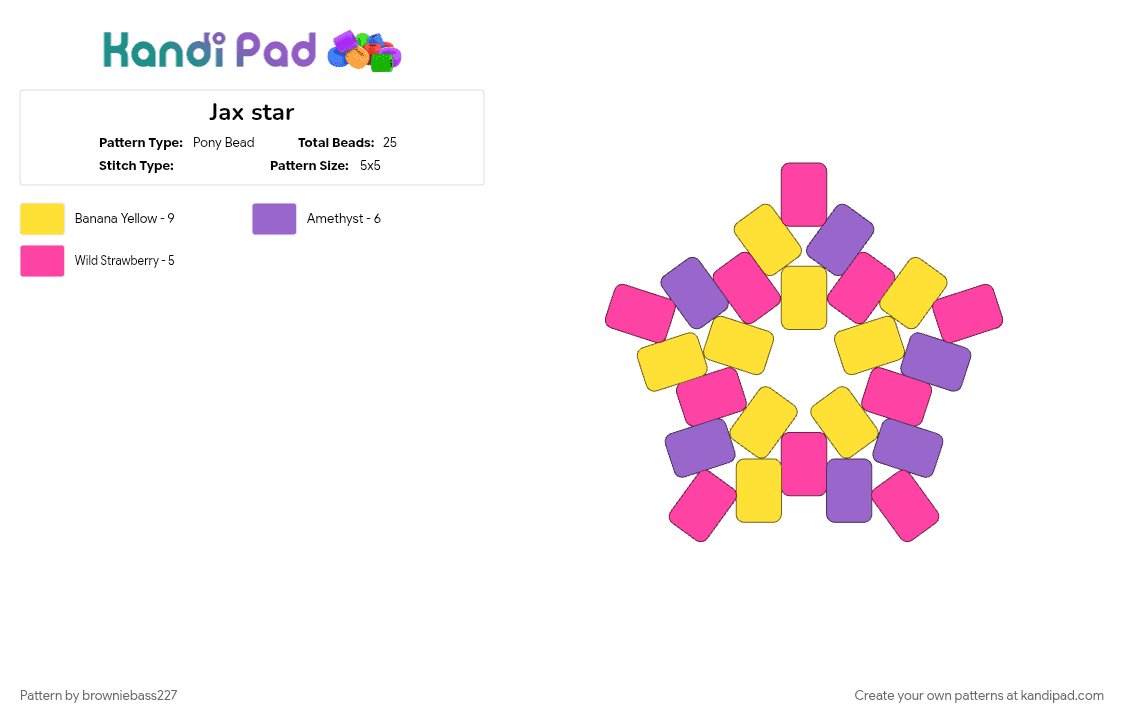 Jax star - Pony Bead Pattern by browniebass227 on Kandi Pad - jax, pink, ribbit, star belt chain, tadc, the amazing digital circus, yellow