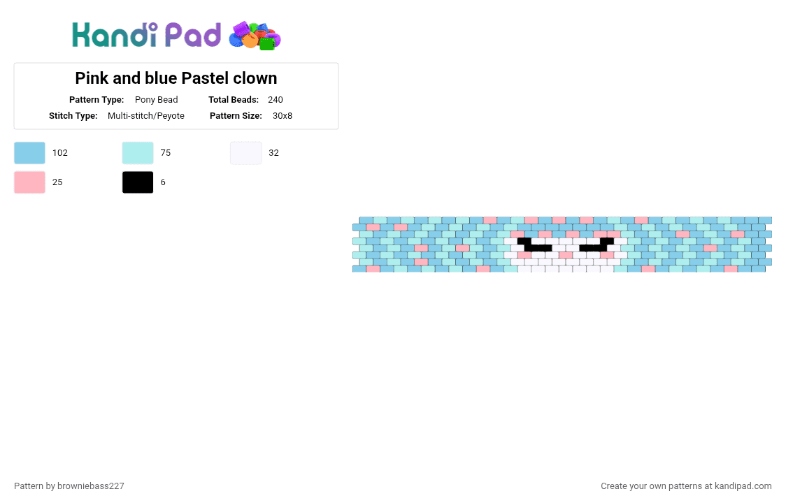 Pink and blue Pastel clown - Pony Bead Pattern by browniebass227 on Kandi Pad - light blue,pink,blue,clown,pastel