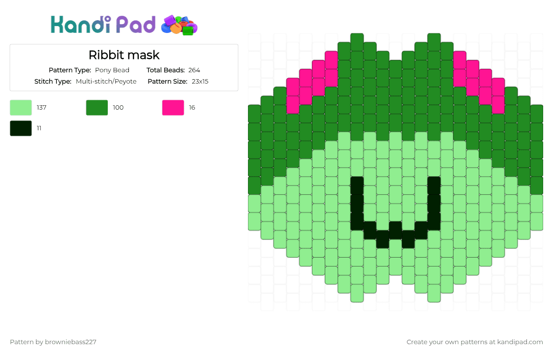 Ribbit mask - Pony Bead Pattern by browniebass227 on Kandi Pad - green,teal,ribbit,mask,tadc,the amazing digital circus