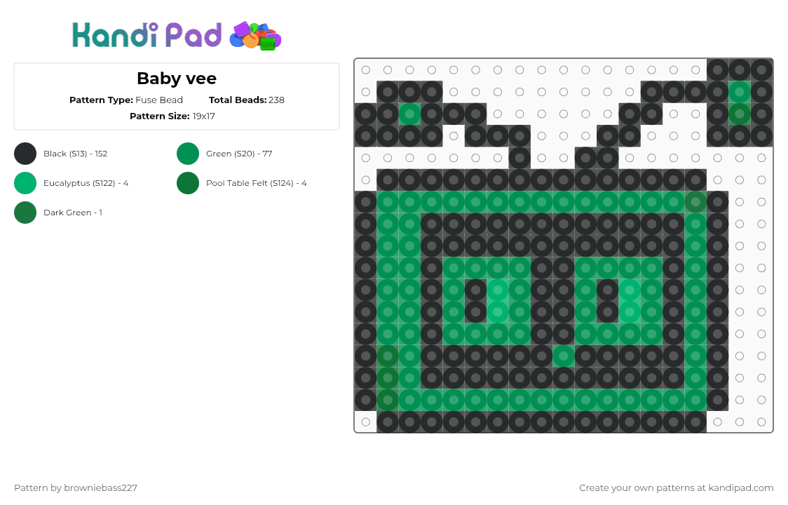 Baby vee - Fuse Bead Pattern by browniebass227 on Kandi Pad - black,green