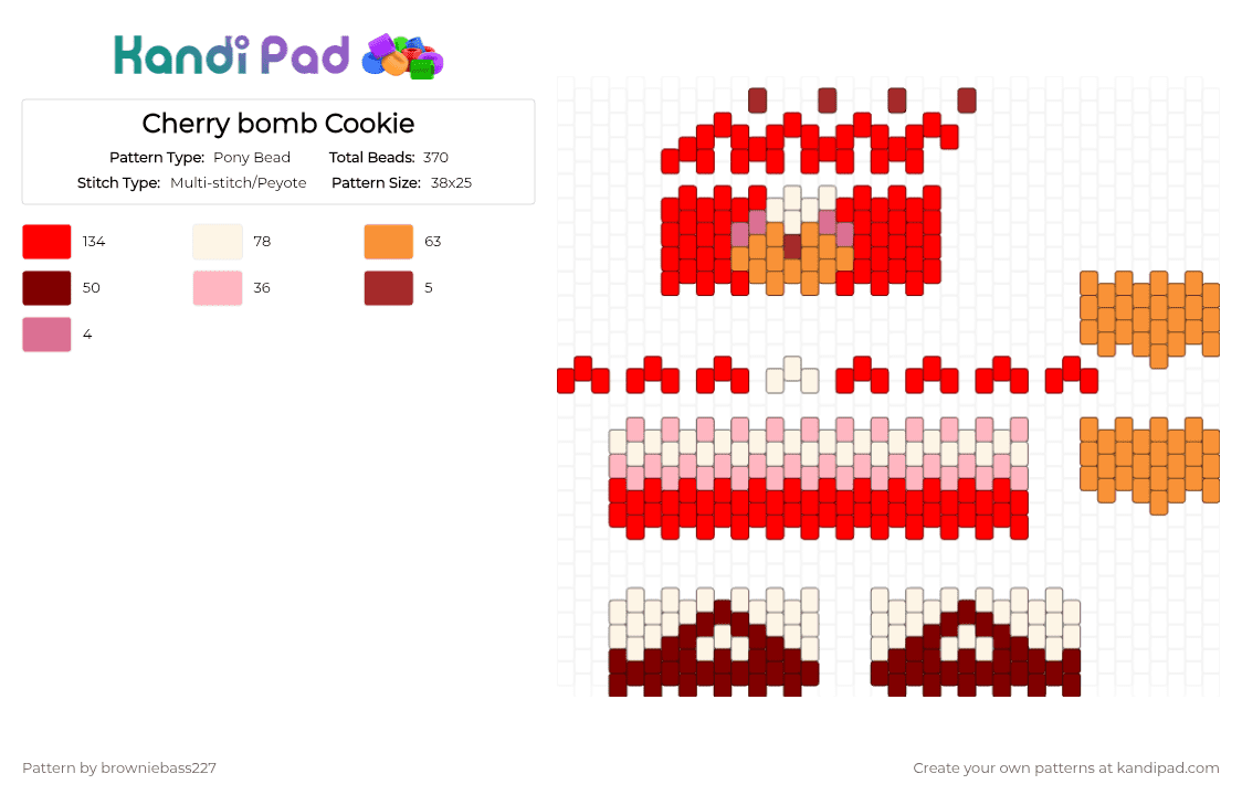 Cherry bomb Cookie - Pony Bead Pattern by browniebass227 on Kandi Pad - red,cookie run kingdom,crk,character,clown