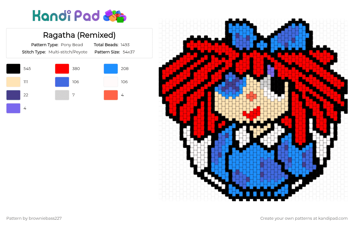 Ragatha (Remixed) - Pony Bead Pattern by browniebass227 on Kandi Pad - light blue,red