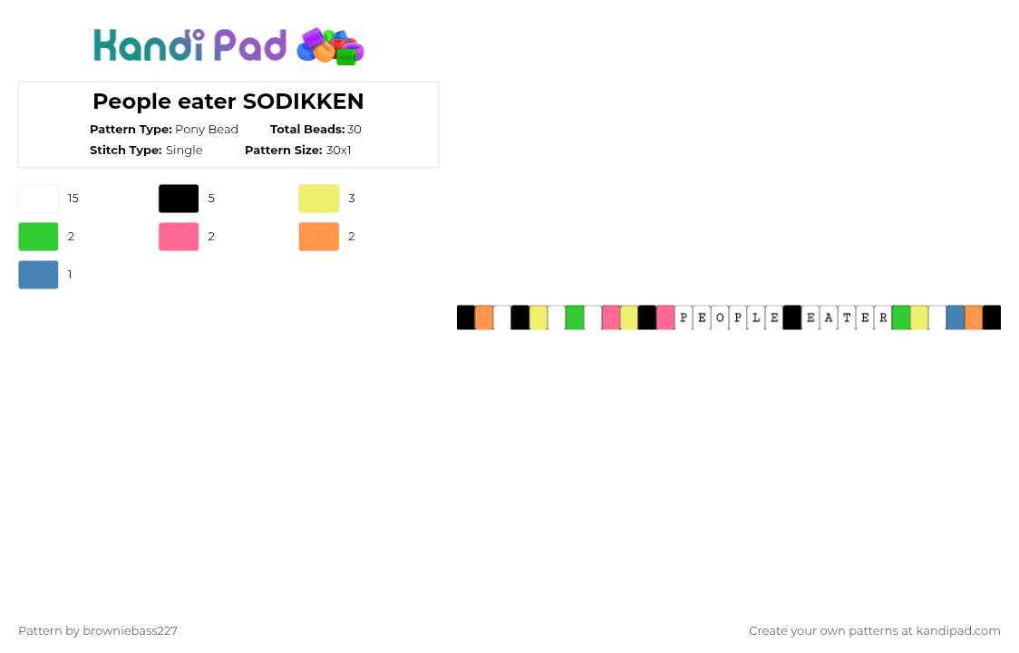 People eater SODIKKEN - Pony Bead Pattern by browniebass227 on Kandi Pad - white,yellow,pink,colorful,people eater,sodikken,star