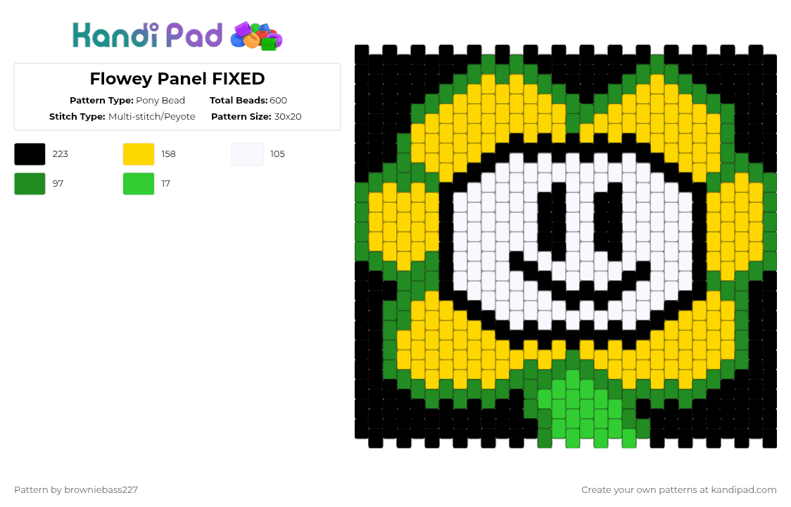 Flowey Panel FIXED - Pony Bead Pattern by browniebass227 on Kandi Pad - green,yellow,undertale,flower,panel,flowey