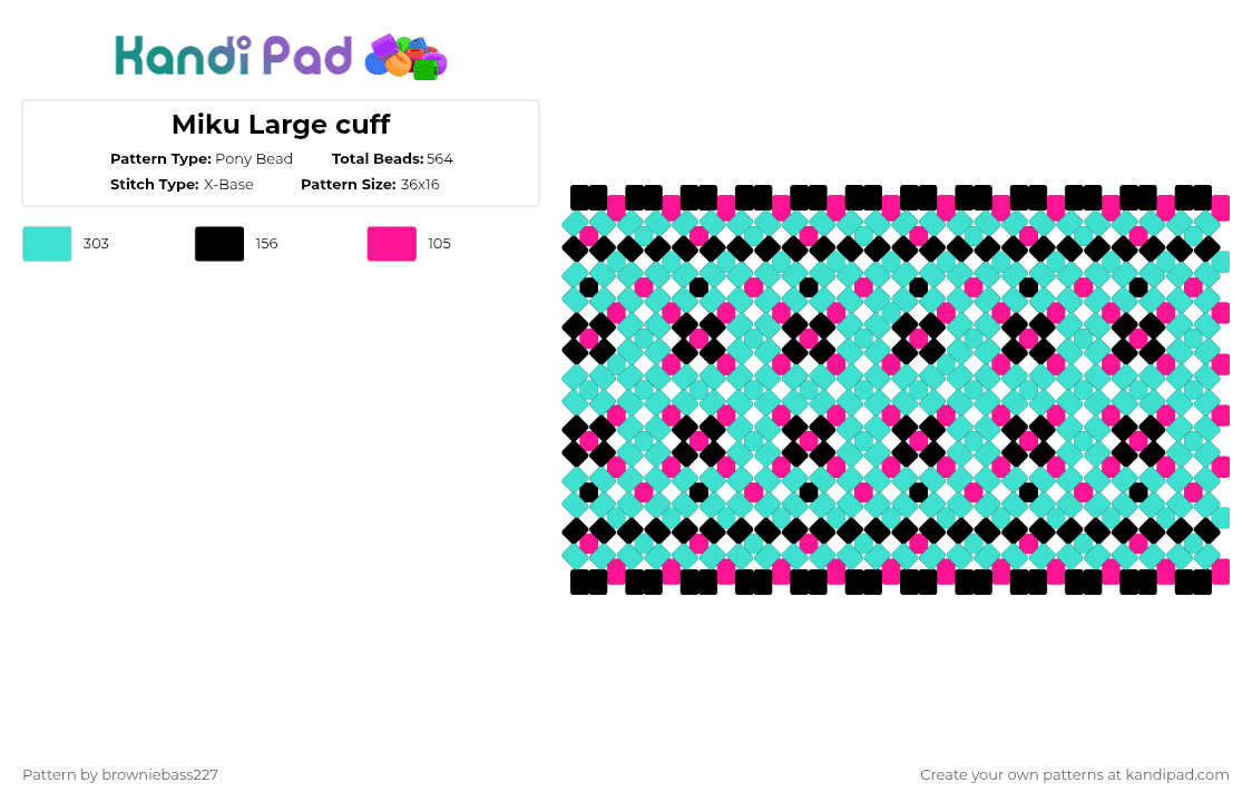 Miku Large cuff - Pony Bead Pattern by browniebass227 on Kandi Pad - light blue,miku,vocaloid,large cuff