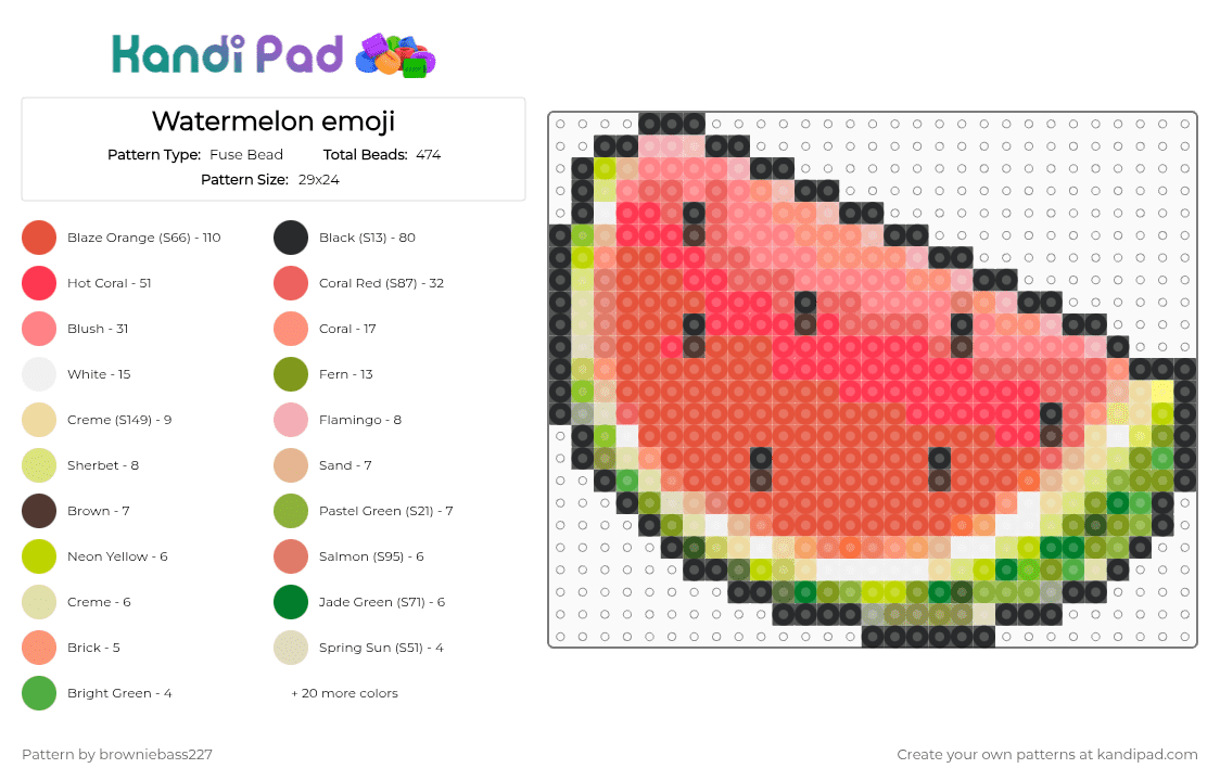 Watermelon emoji - Fuse Bead Pattern by browniebass227 on Kandi Pad - emoji, food, melon, necklace charm, red, summer, water