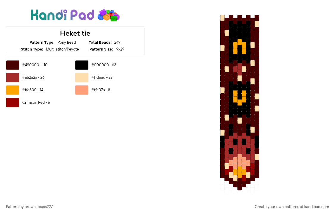 Heket tie - Pony Bead Pattern by browniebass227 on Kandi Pad - brown, cotl, cult of the lamb, heket