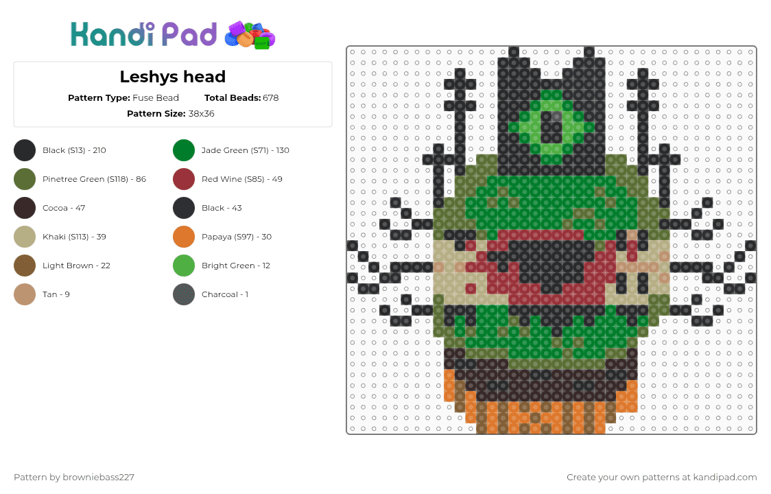 Leshys head - Fuse Bead Pattern by browniebass227 on Kandi Pad - beige, colorful, cotl, cult of the lamb, gold, green, leshy, video game