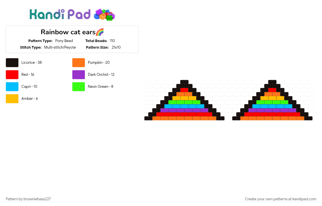 Rainbow cat ears🌈 - Pony Bead Pattern by browniebass227 on Kandi Pad - animal, cat, colorful, cute, orange, pride, purple, rainbow, red
