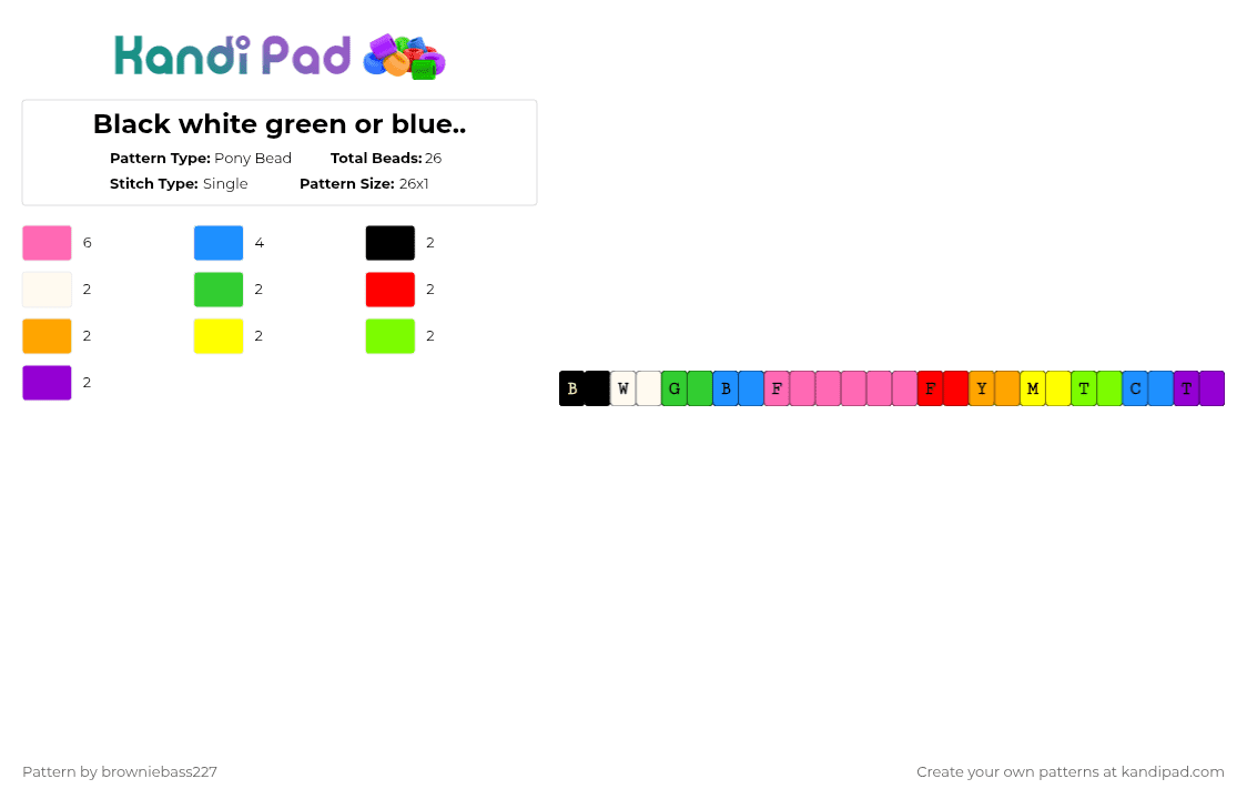 Black white green or blue.. - Pony Bead Pattern by browniebass227 on Kandi Pad - green,light blue,pink,rainbow,black,blue,old meme,flamingo