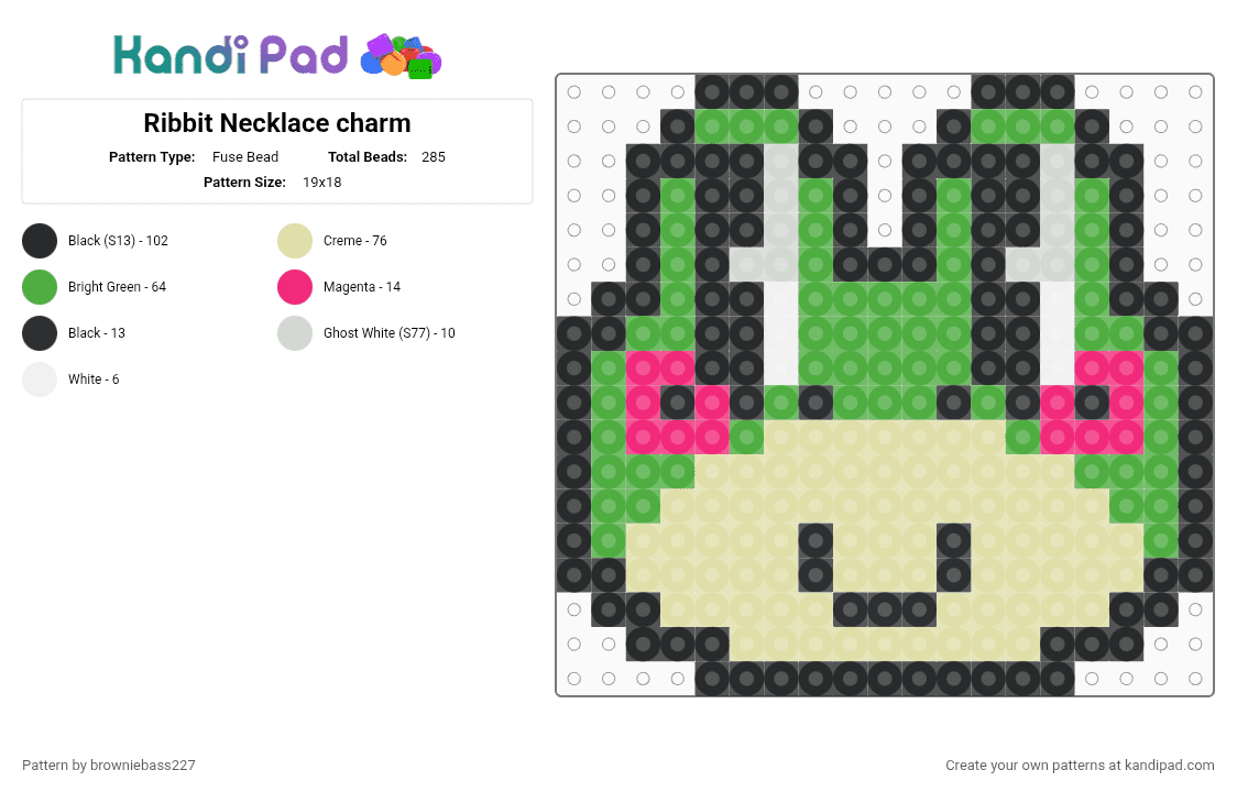 Ribbit Necklace charm - Fuse Bead Pattern by browniebass227 on Kandi Pad - green,yellow,tadc,frog,the amazing digital circus,isnt she lovely,isnt she wonderful