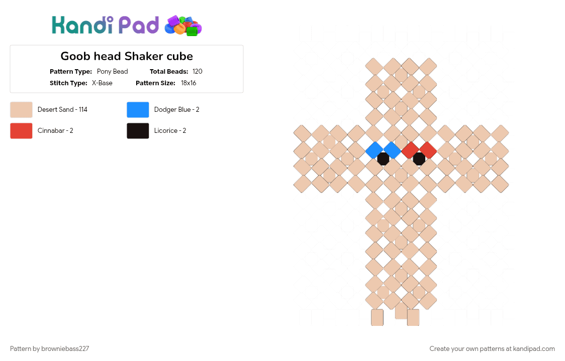 Goob head Shaker cube - Pony Bead Pattern by browniebass227 on Kandi Pad - beige, character, charm, dandys world, dw, gaming, goob, shaker cube, video game