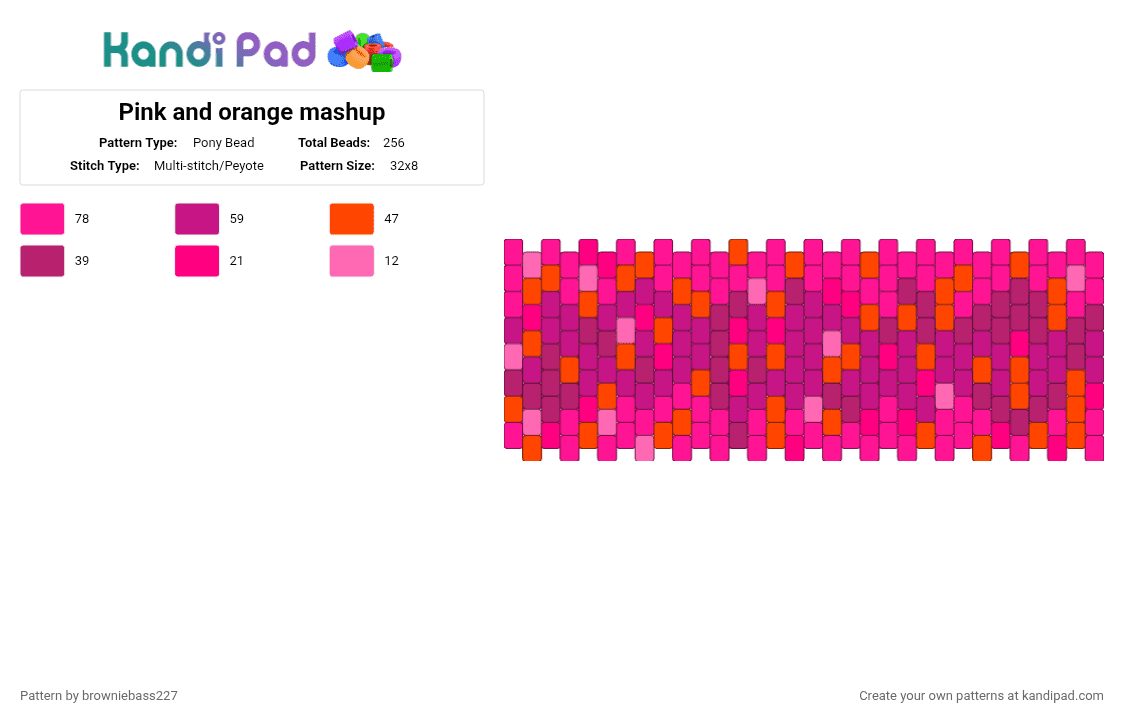 Pink and orange mashup - Pony Bead Pattern by browniebass227 on Kandi Pad - pink,candy,orange,starbursts