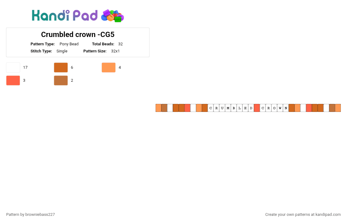 Crumbled crown -CG5 - Pony Bead Pattern by browniebass227 on Kandi Pad - orange,cg5,song single,crumbled crown,cookie run kingdom,music
