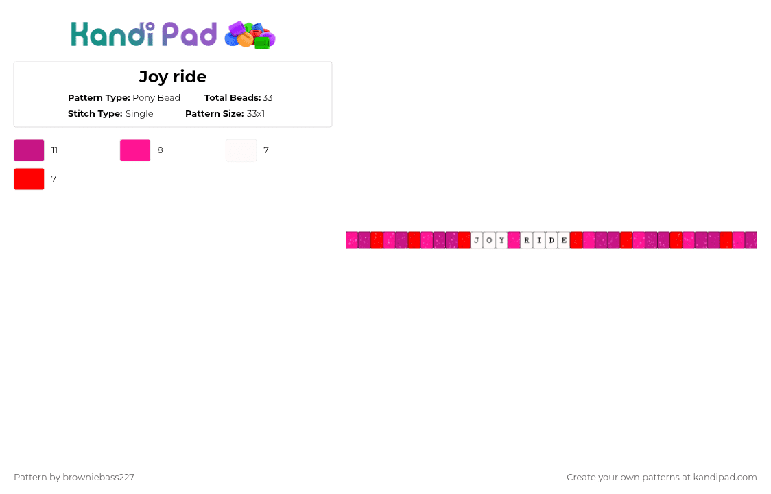 Joy ride - Pony Bead Pattern by browniebass227 on Kandi Pad - pink,red,songs,song single,joy ride