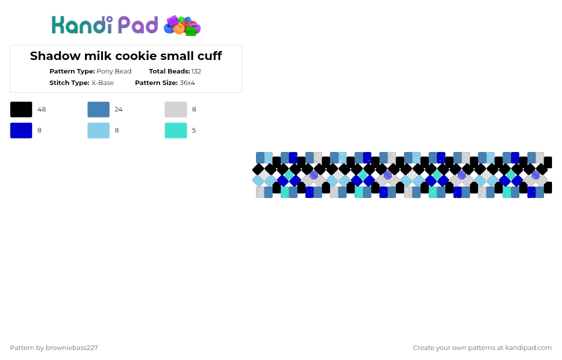 Shadow milk cookie small cuff - Pony Bead Pattern by browniebass227 on Kandi Pad - blue,smc,shadow milk,crk,beasts,jester,cookie run kingdom