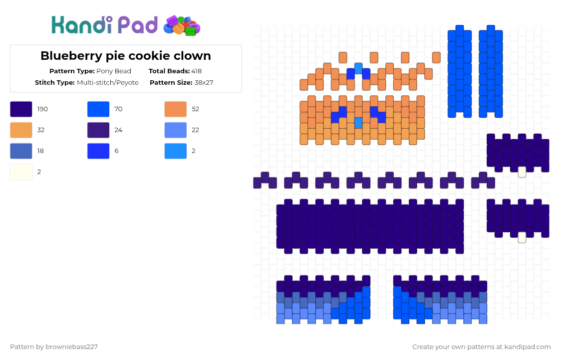 Blueberry pie cookie clown - Pony Bead Pattern by browniebass227 on Kandi Pad - purple,blue,crk,cookie run kingdom,blueberry pie cookie,pastry,clown