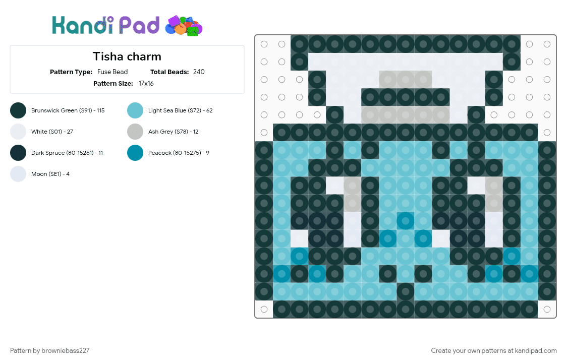 Tisha charm - Fuse Bead Pattern by browniebass227 on Kandi Pad - black, character, charm, dandys world, dw, gaming, head, light blue, video game