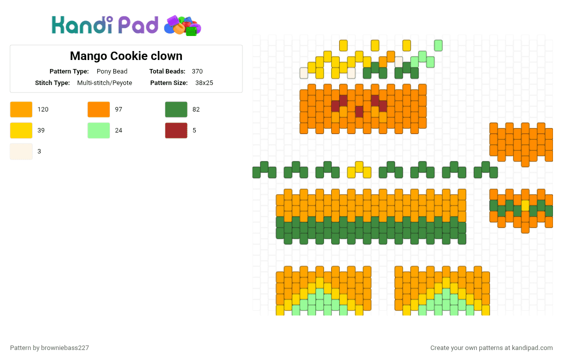 Mango Cookie clown - Pony Bead Pattern by browniebass227 on Kandi Pad - orange,green,crk,cookie run kingdom,mango,clown,yellow