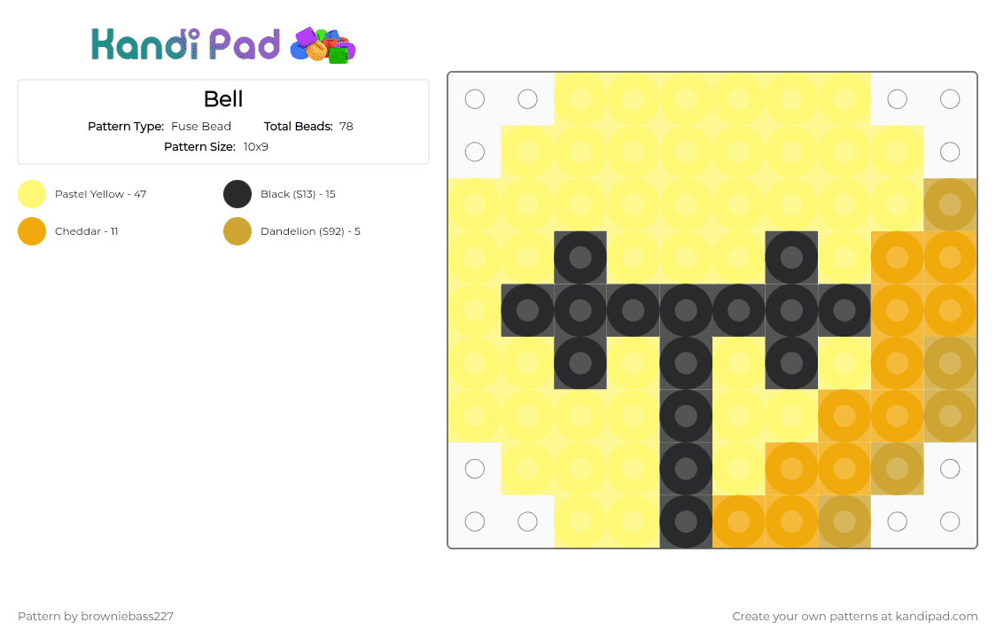 Bell - Fuse Bead Pattern by browniebass227 on Kandi Pad - yellow,bell,cotl,cult of the lamb