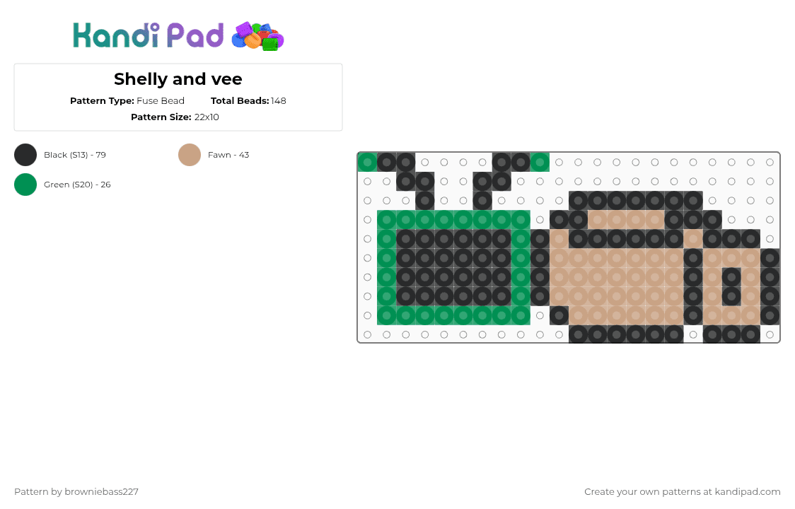 Shelly and vee - Fuse Bead Pattern by browniebass227 on Kandi Pad - green,beige
