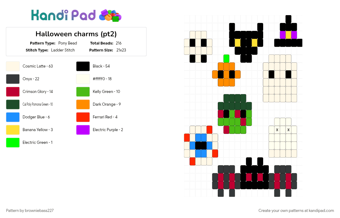 Halloween charms (pt2) - Pony Bead Pattern by browniebass227 on Kandi Pad - character, charm, cute, ghosts, green, halloween, orange, pumpkins, red, spooky, starter, white