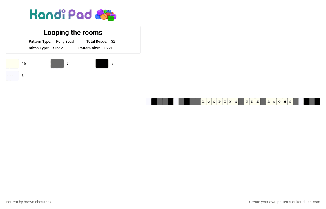 Looping the rooms - Pony Bead Pattern by browniebass227 on Kandi Pad - white,gray,song,music,song single