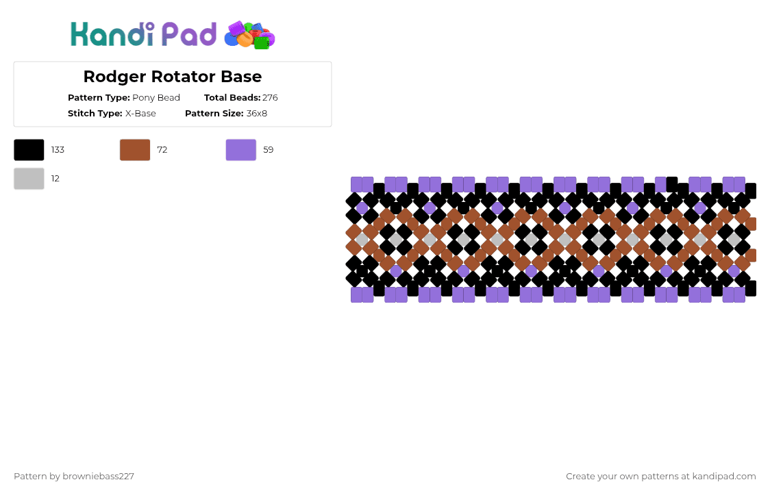 Rodger Rotator Base - Pony Bead Pattern by browniebass227 on Kandi Pad - purple,red,rodger,dw,dandys world,rotator,black,big rotator,brown