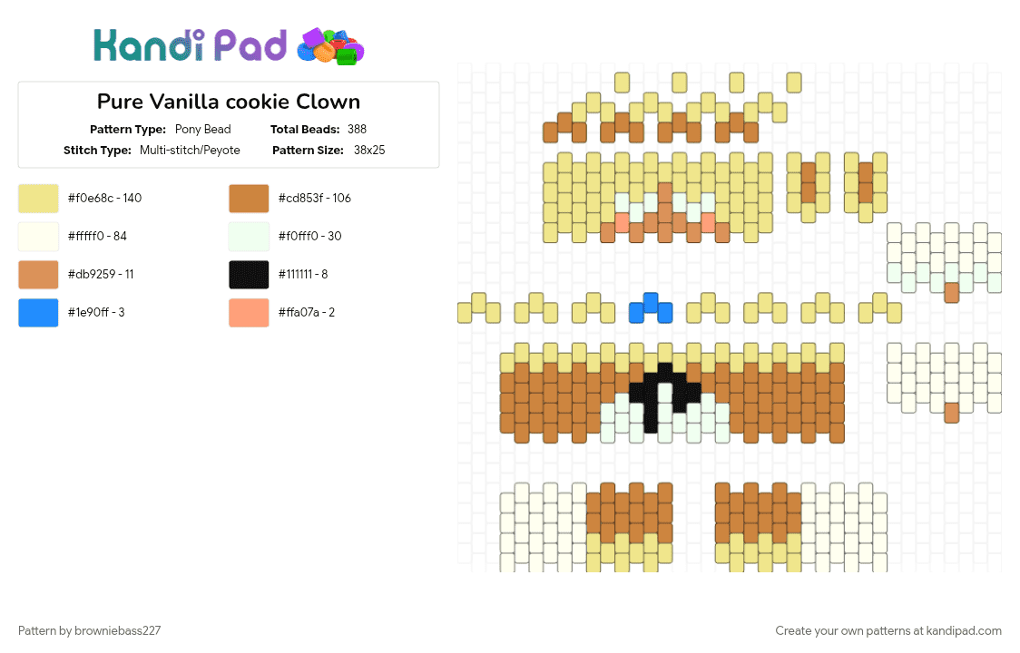 Pure Vanilla cookie Clown - Pony Bead Pattern by browniebass227 on Kandi Pad - clown, cookie run kingdom, crk, crk ancients, orange, pure vanilla, pure vanilla cookie, yellow