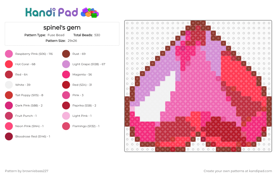 spinel\'s gem - Fuse Bead Pattern by browniebass227 on Kandi Pad - red,pink,gem,heart,steven universe,valentines day,crystal