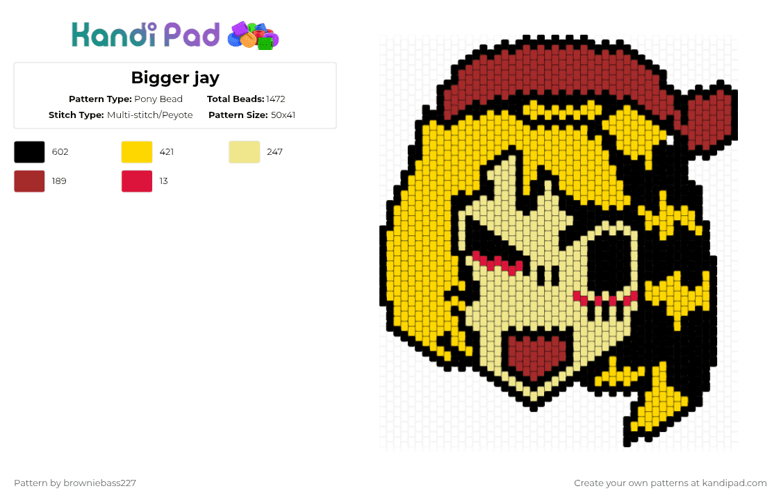 Bigger jay - Pony Bead Pattern by browniebass227 on Kandi Pad - yellow,lacey,jay,lacey games,coo