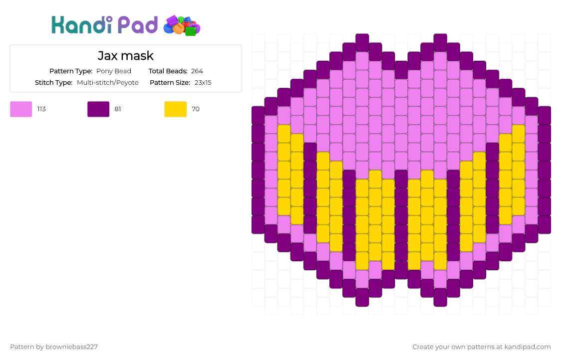 Jax mask - Pony Bead Pattern by browniebass227 on Kandi Pad - yellow,pink,jax,tadc,the amazing digital circus,rabbit,mask