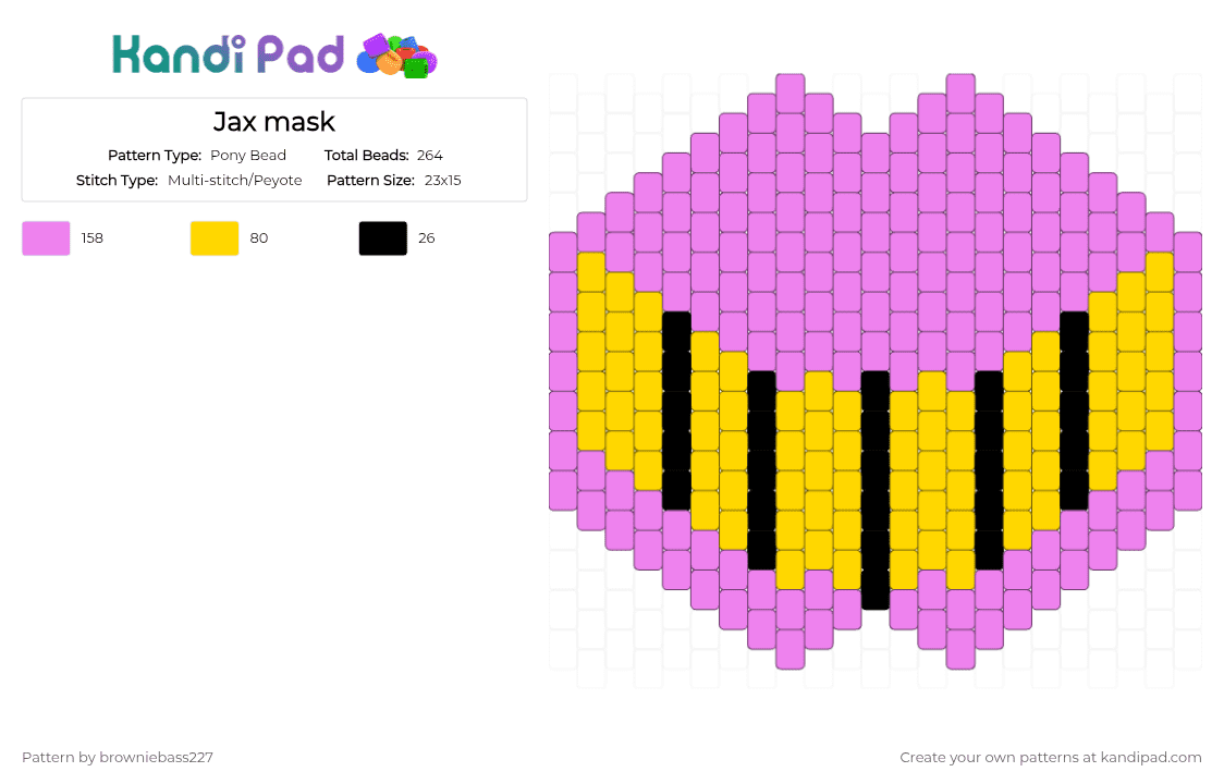 Jax mask - Pony Bead Pattern by browniebass227 on Kandi Pad - pink,yellow,jax,tadc,the amazing digital circus,rabbit,mask