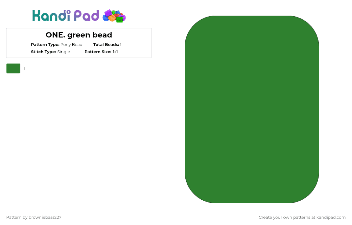 ONE. green bead - Pony Bead Pattern by browniebass227 on Kandi Pad - 