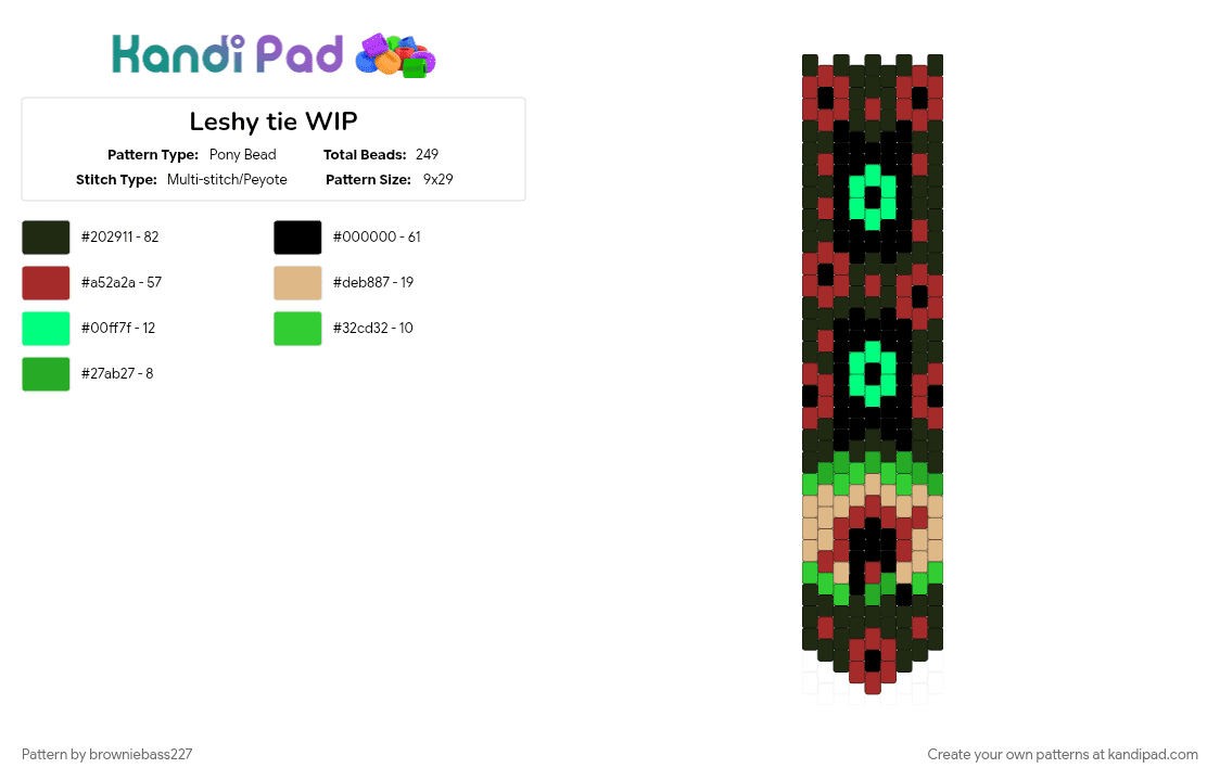 Leshy tie - Pony Bead Pattern by browniebass227 on Kandi Pad - black, cult of the lamb, flower, green, leshy, red, tie