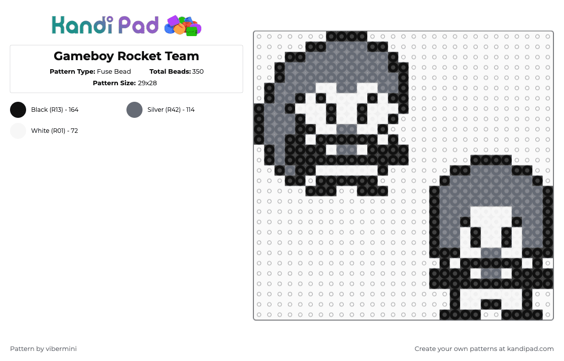 Gameboy Rocket Team - Fuse Bead Pattern by vibermini on Kandi Pad - white,gray