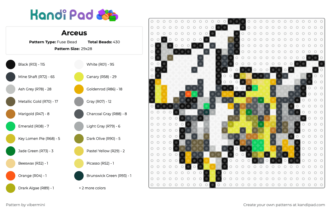 Arceus - Fuse Bead Pattern by vibermini on Kandi Pad - beige, colorful, gray, yellow