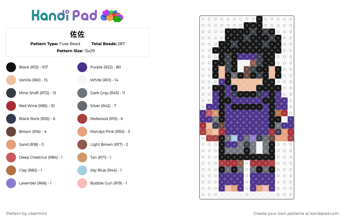 佐佐 - Fuse Bead Pattern by vibermini on Kandi Pad - beige, purple