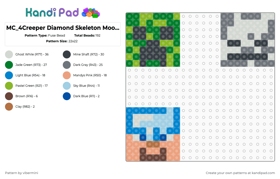 MC_4Creeper Diamond Skeleton Mooshroom - Fuse Bead Pattern by vibermini on Kandi Pad - green,purple,beige,colorful
