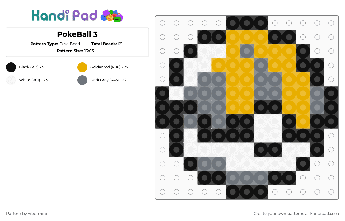 PokeBall 3 - Fuse Bead Pattern by vibermini on Kandi Pad - orange,gray