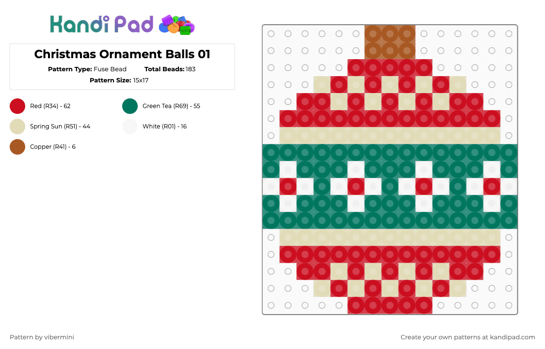 Christmas Ornament Balls 01 - Fuse Bead Pattern by vibermini on Kandi Pad - teal,red