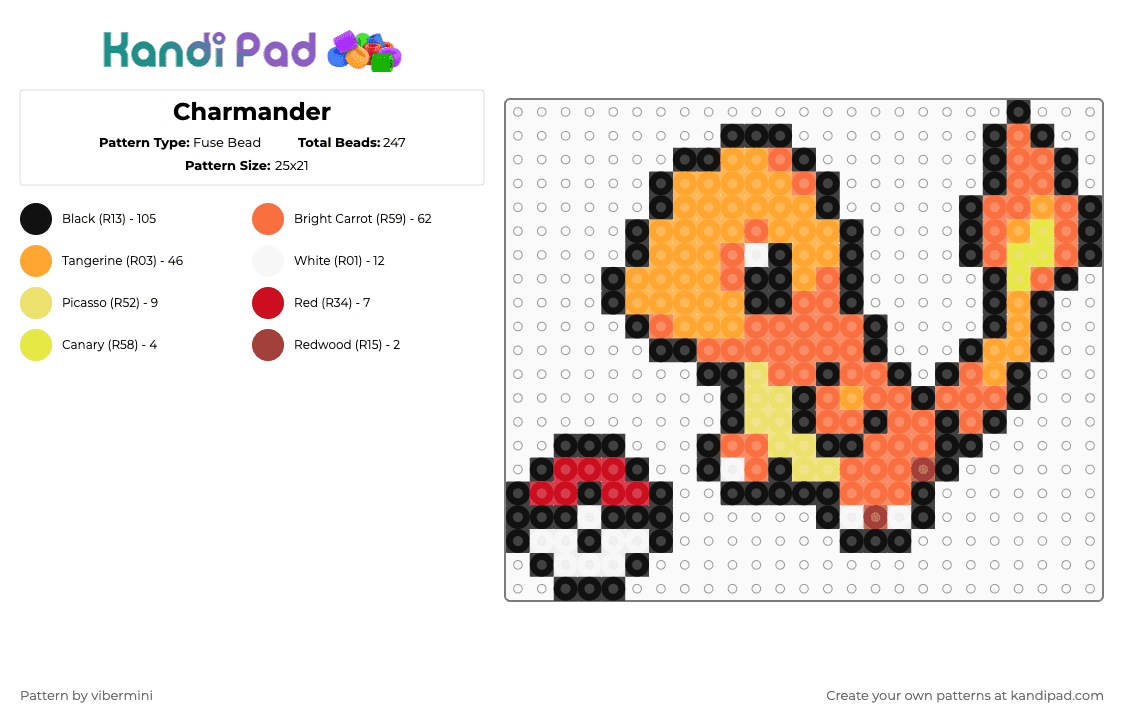 Charmander - Fuse Bead Pattern by vibermini on Kandi Pad - orange