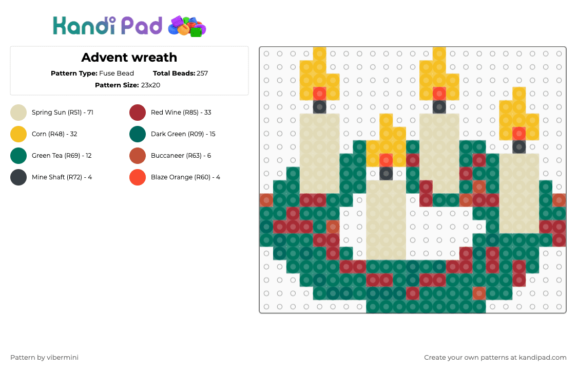 Advent wreath - Fuse Bead Pattern by vibermini on Kandi Pad - teal,beige