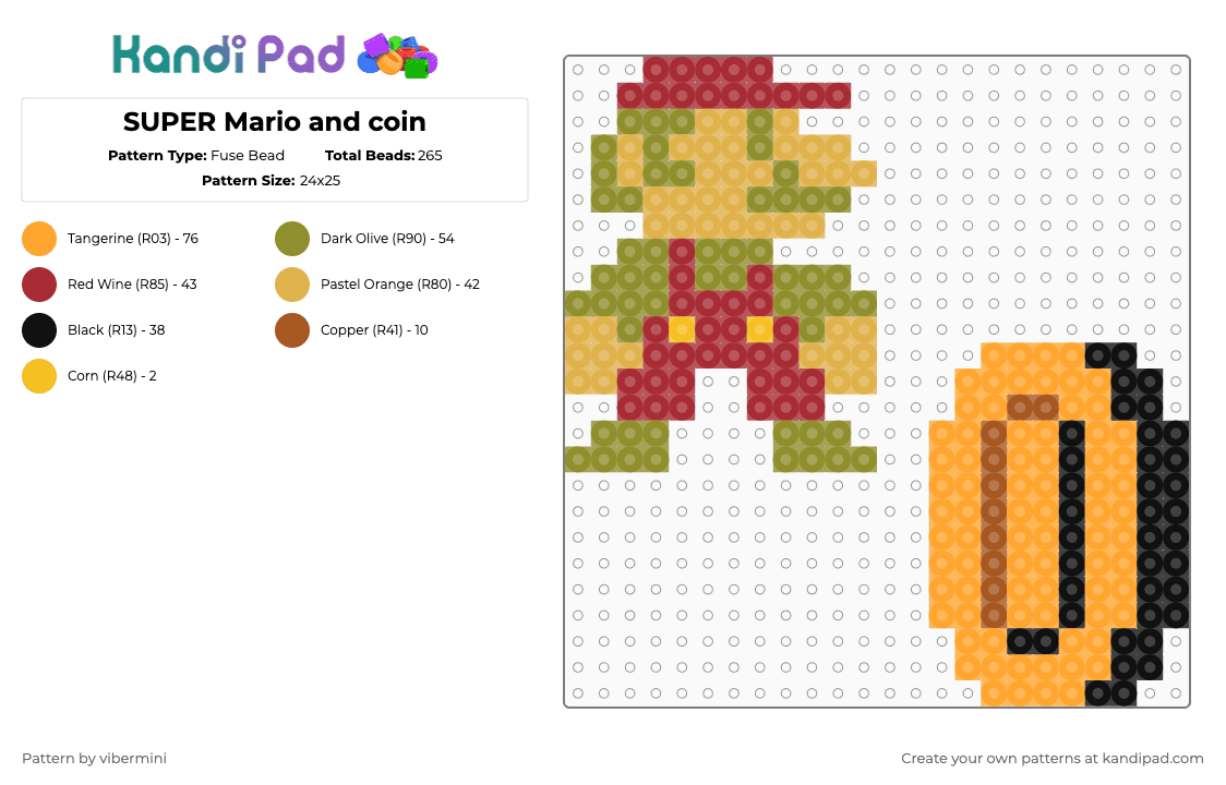 SUPER Mario and coin - Fuse Bead Pattern by vibermini on Kandi Pad - gold,orange
