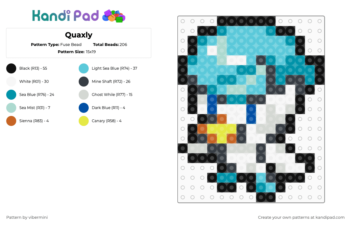 Quaxly - Fuse Bead Pattern by vibermini on Kandi Pad - teal,light blue,purple