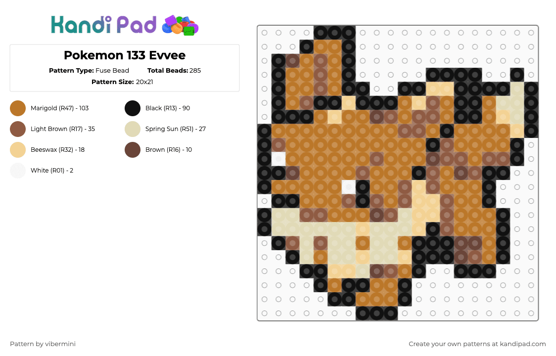 Pokemon 133 Evvee - Fuse Bead Pattern by vibermini on Kandi Pad - tan