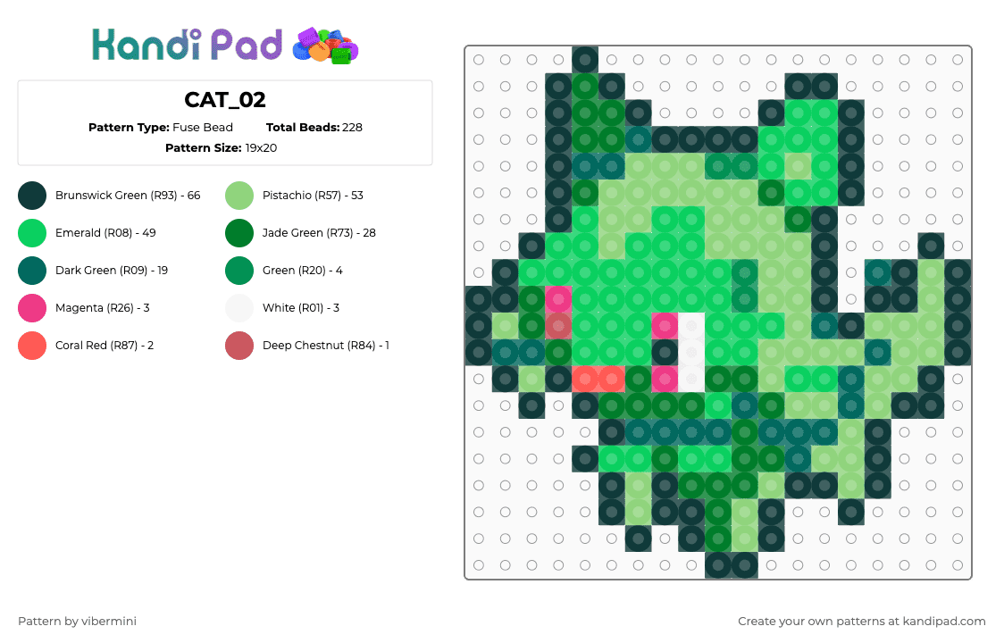 CAT_02 - Fuse Bead Pattern by vibermini on Kandi Pad - green,teal